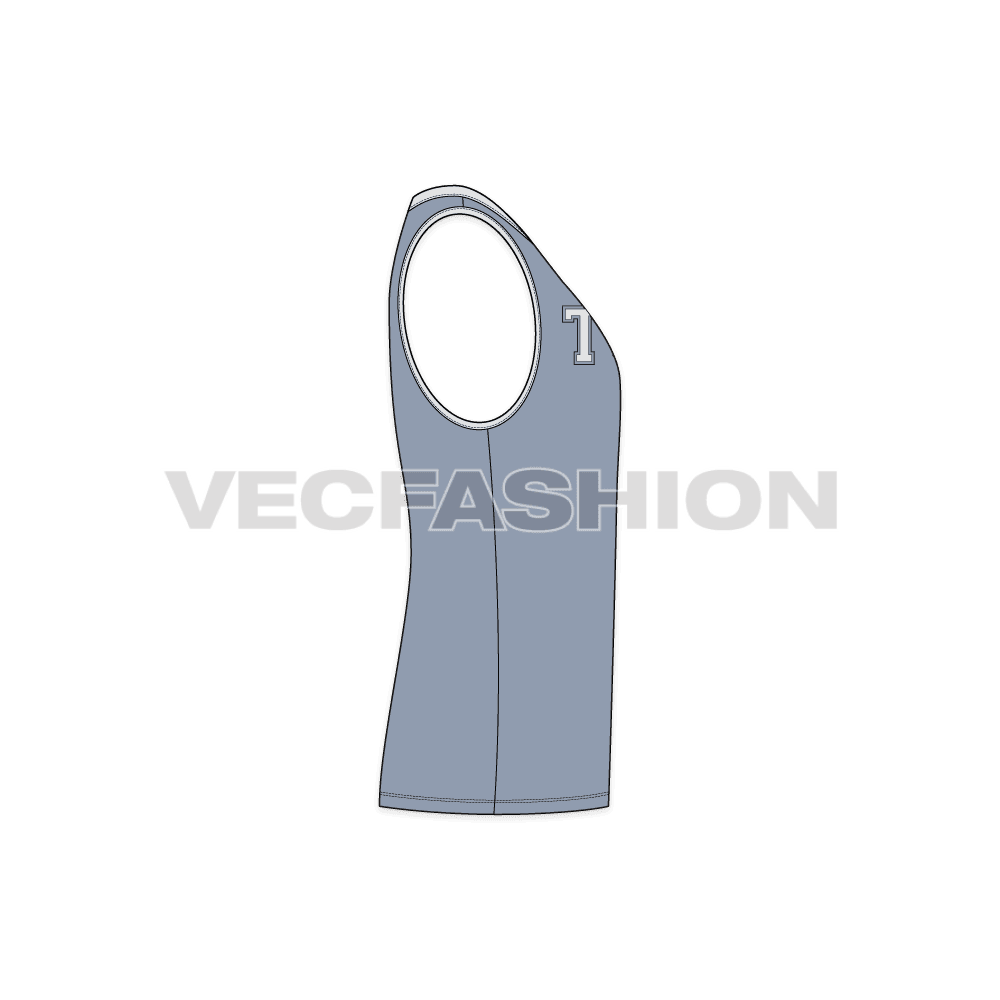 Mens slim fit gym tank flat sketch, side view