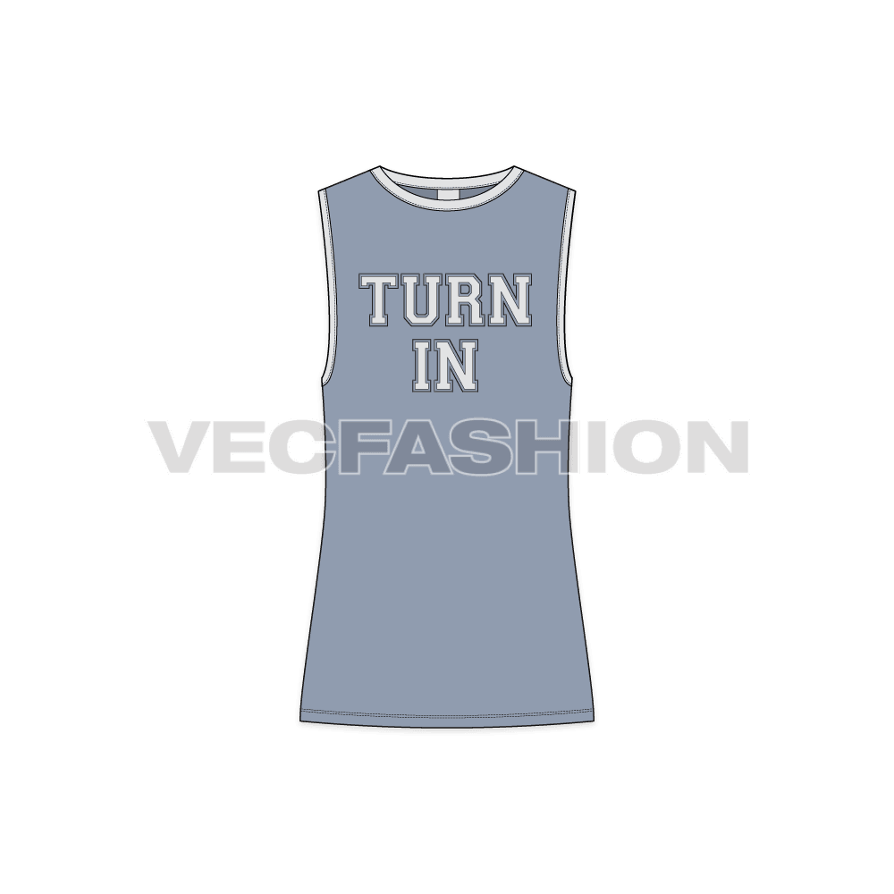 Mens slim fit gym tank flat sketch, front view