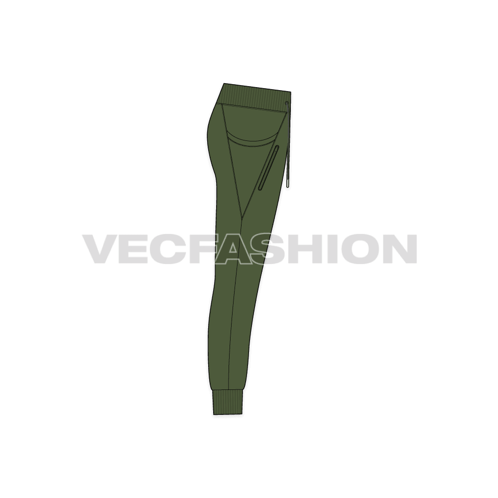 Mens slim fit joggers flat sketch, side view