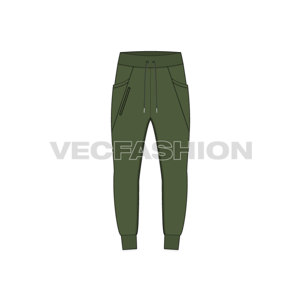 Mens slim fit joggers flat sketch, front view