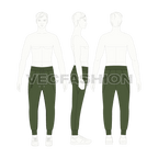 Mens slim fit joggers flat sketch, croqui sketch