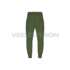 Mens slim fit joggers flat sketch, back view