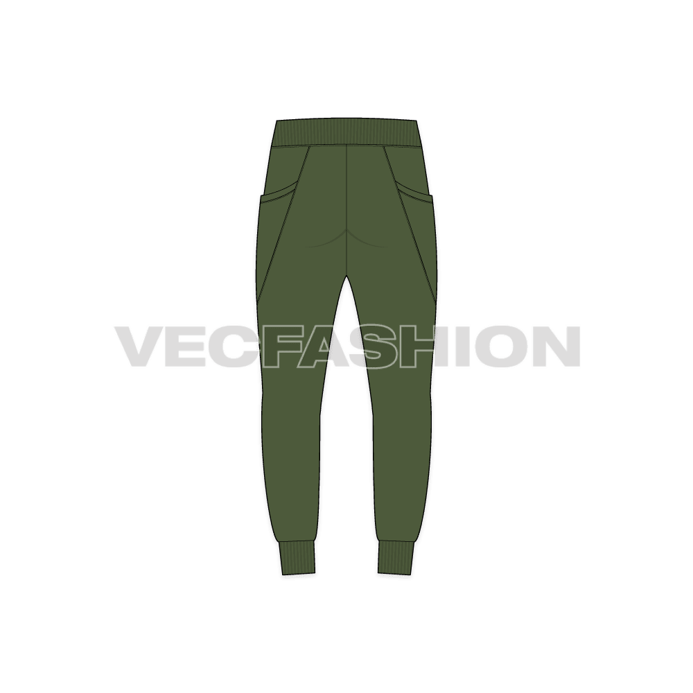 Mens slim fit joggers flat sketch, back view