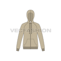 Mens slim fit raglan sleeved hoodie flat sketch, front view