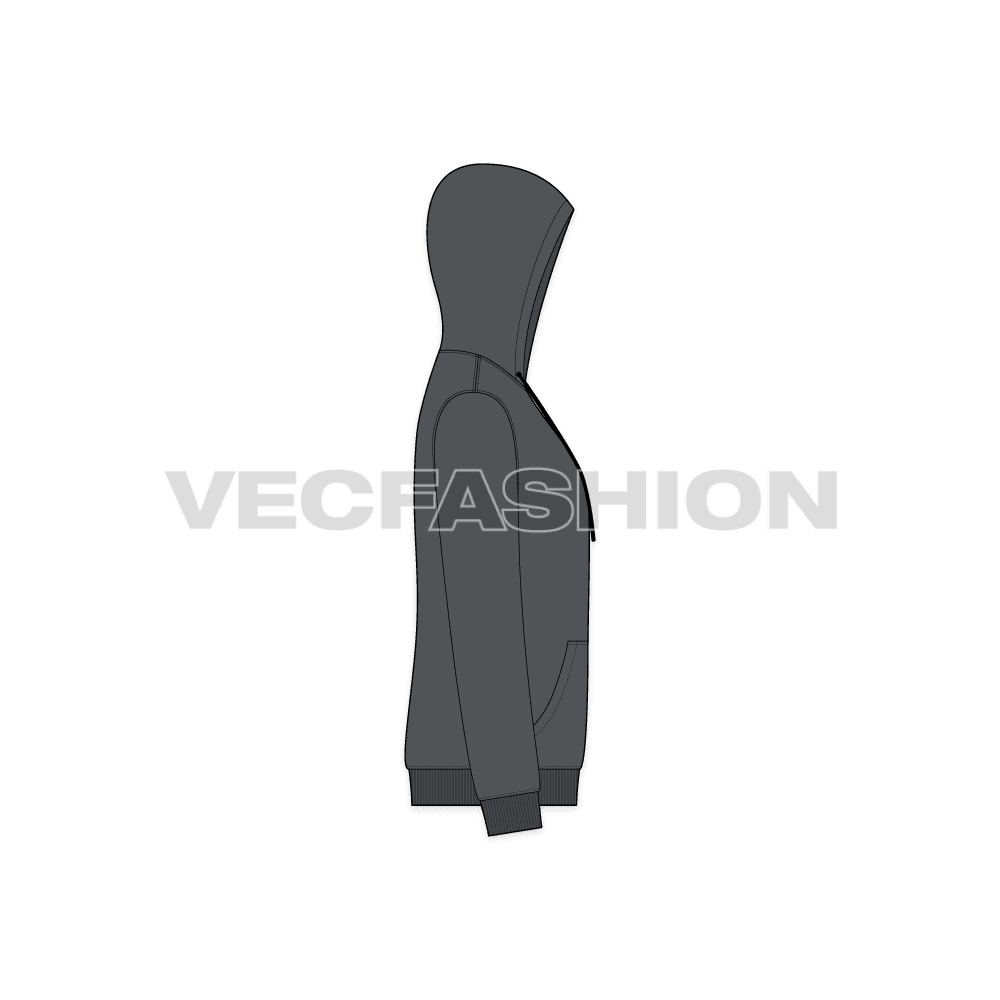Mens slim fit set-in sleeved hoodie flat sketch, side view