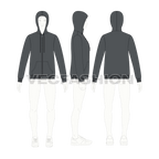 Mens slim fit set-in sleeved hoodie flat sketch, croqui sketch
