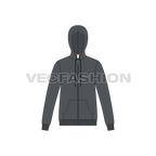 Mens slim fit set-in sleeved hoodie flat sketch, front view