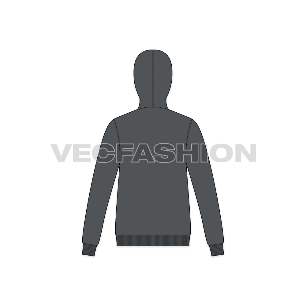 Mens slim fit set-in sleeved hoodie flat sketch, back view
