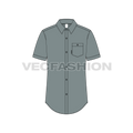 Mens slim fit shirt, curved hem flat sketch, front view