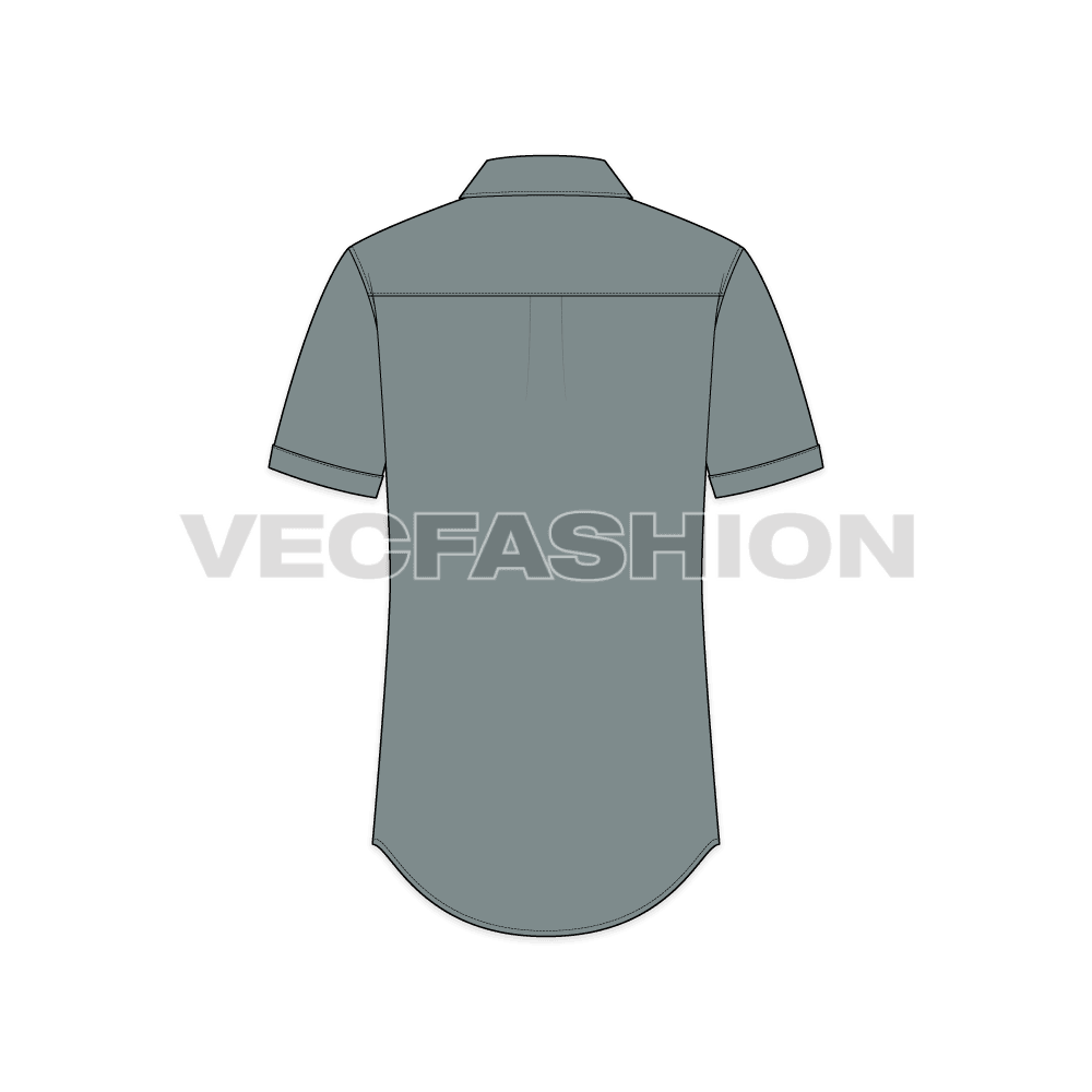 Mens slim fit shirt, curved hem flat sketch, back view