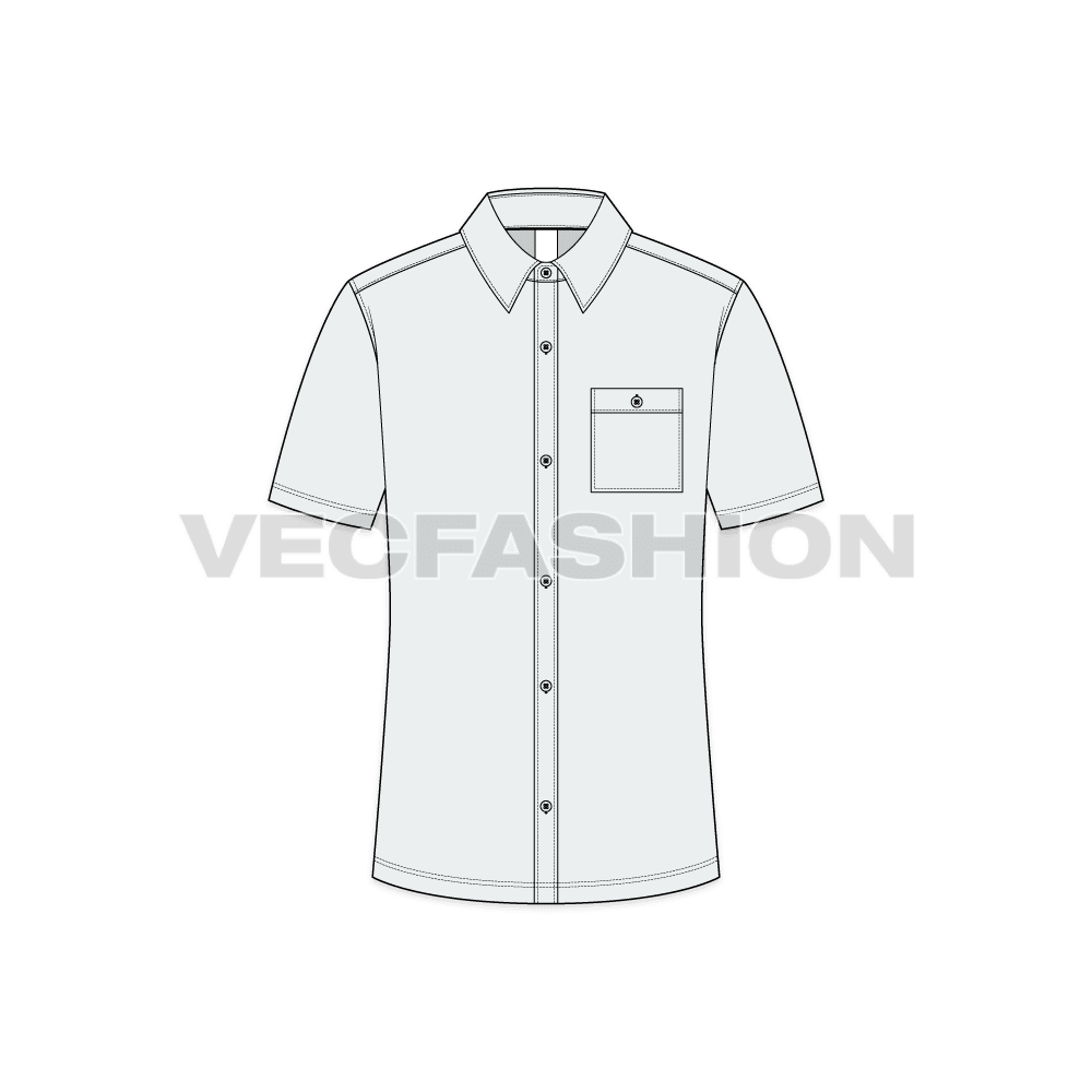 Mens slim fit shirt, straight hem flat sketch, front view