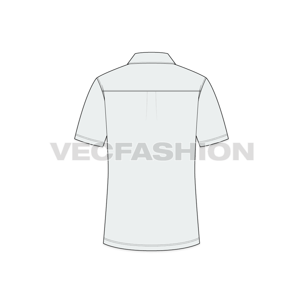 Mens slim fit shirt, straight hem flat sketch, back view