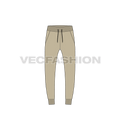 Mens slim fit track pants flat sketch, front view