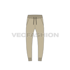 Mens slim fit track pants flat sketch, front view