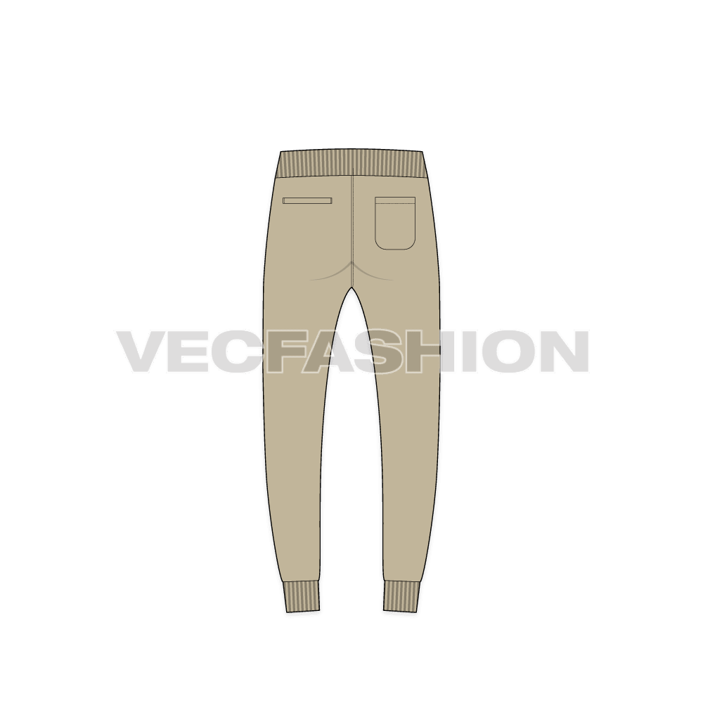 Mens slim fit track pants flat sketch, back view