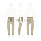Mens slim fit track pants flat sketch, croqui sketch