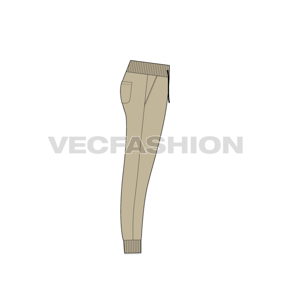 Mens slim fit track pants flat sketch, side view