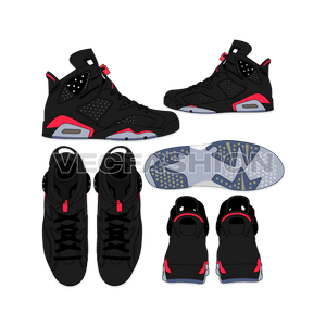 An illustrator fashion cad of Men's Sneakers designed and produced by Nike, Air Jordan 6. This sneakers drawing have many views and showing all design details. 