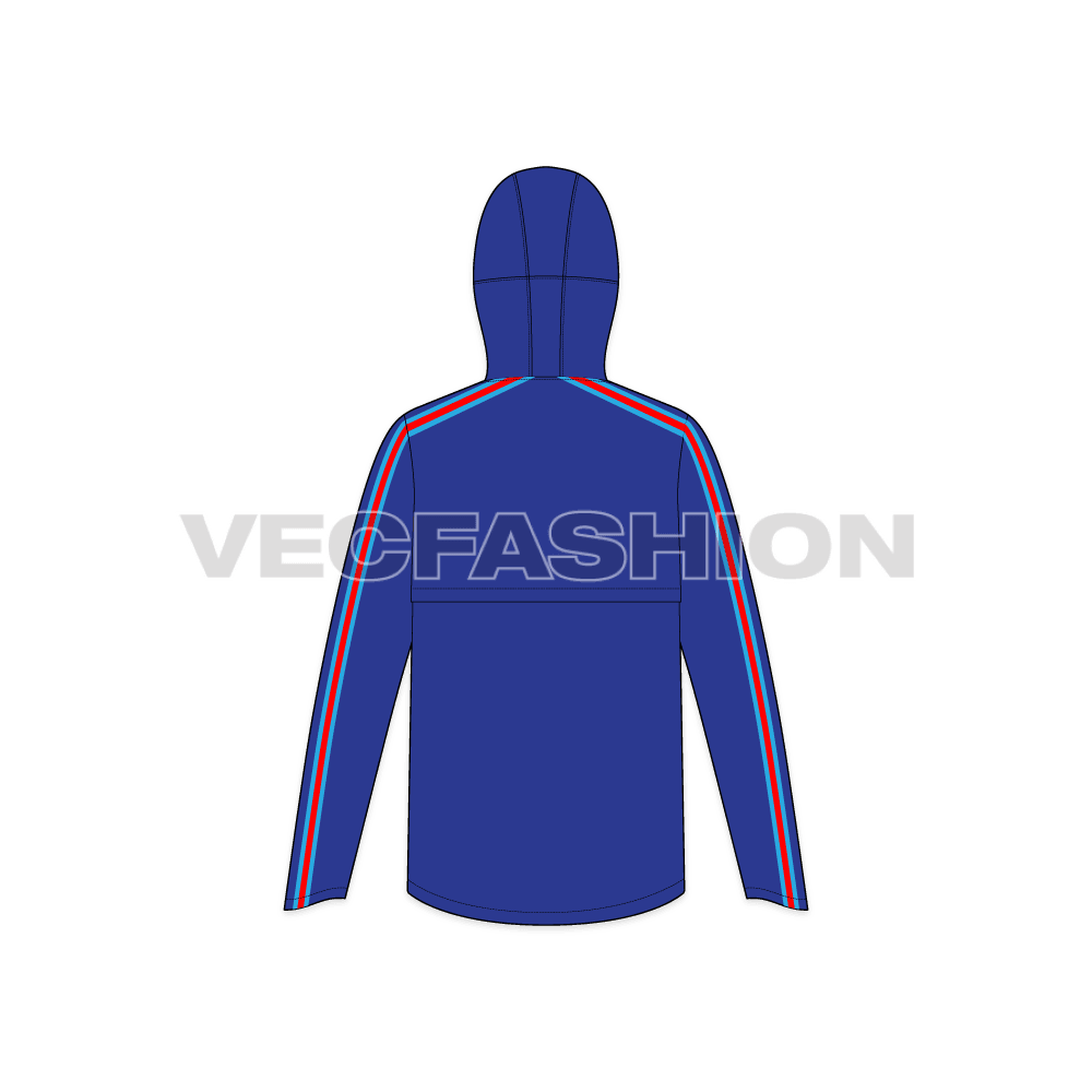 Mens Snow and Ski Jacket flat sketch, back view