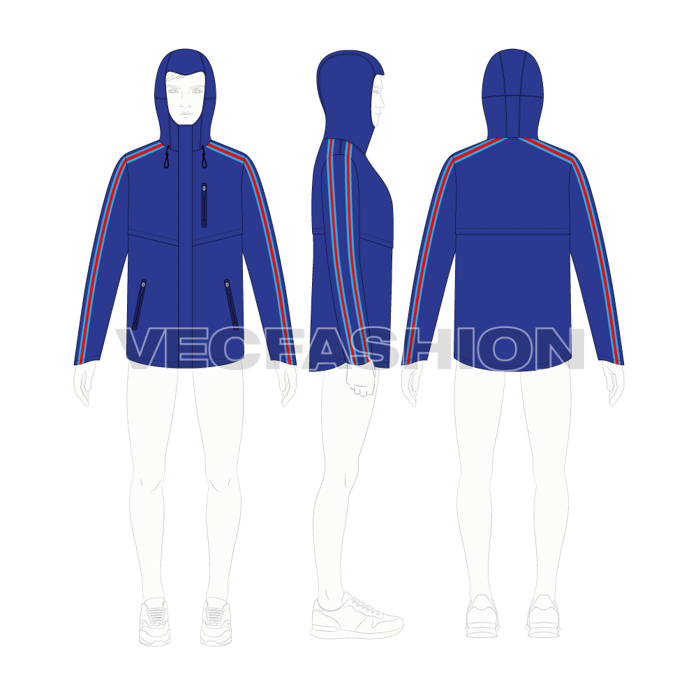 Mens Snow and Ski Jacket flat sketch, croqui sketch