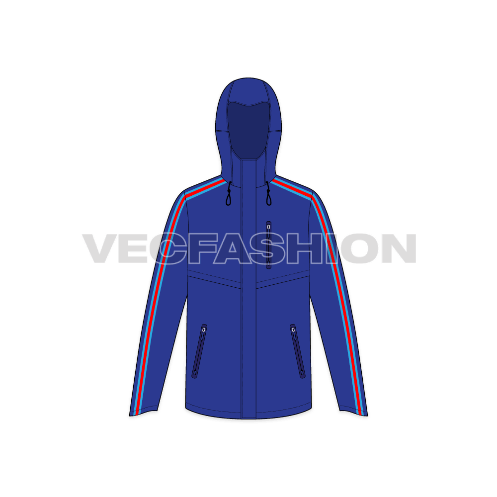 Mens Snow and Ski Jacket flat sketch, front view
