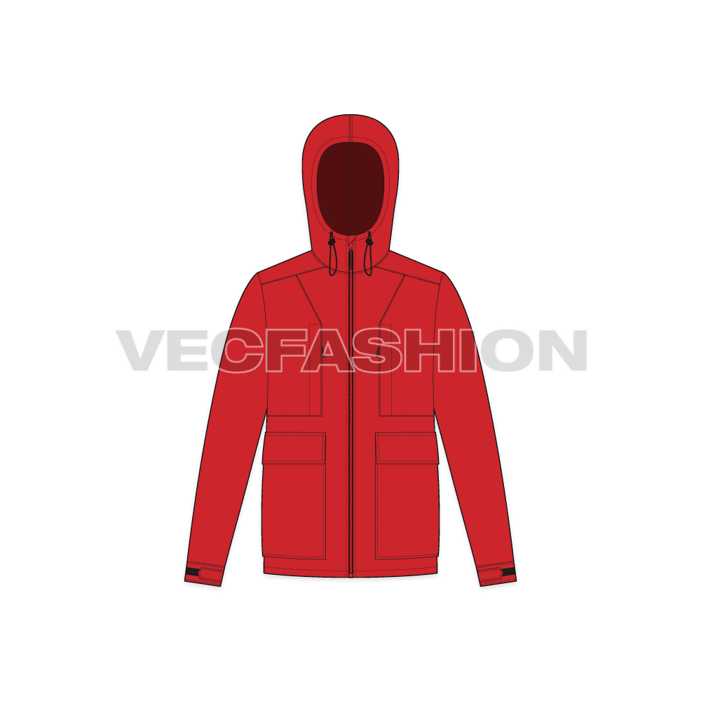 Mens Snow Trail Windbreaker flat sketch, front view