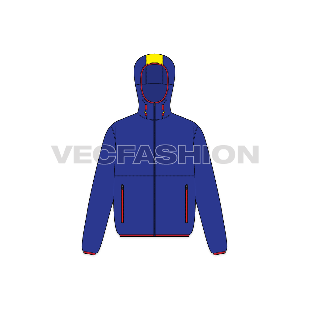Mens Soft Shell Jacket flat sketch, front view