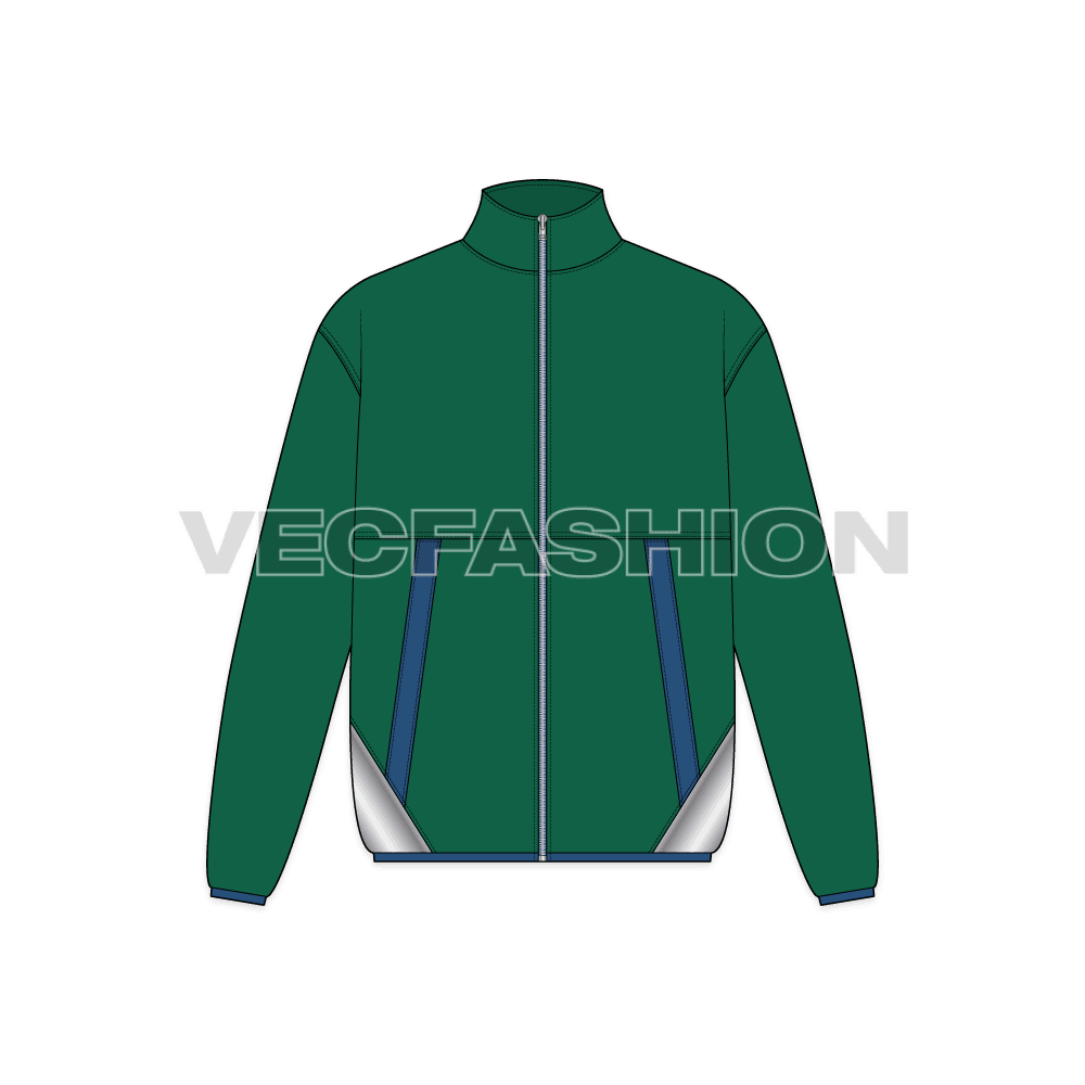Mens Soft Shell Windbreaker Jacket flat sketch, front view