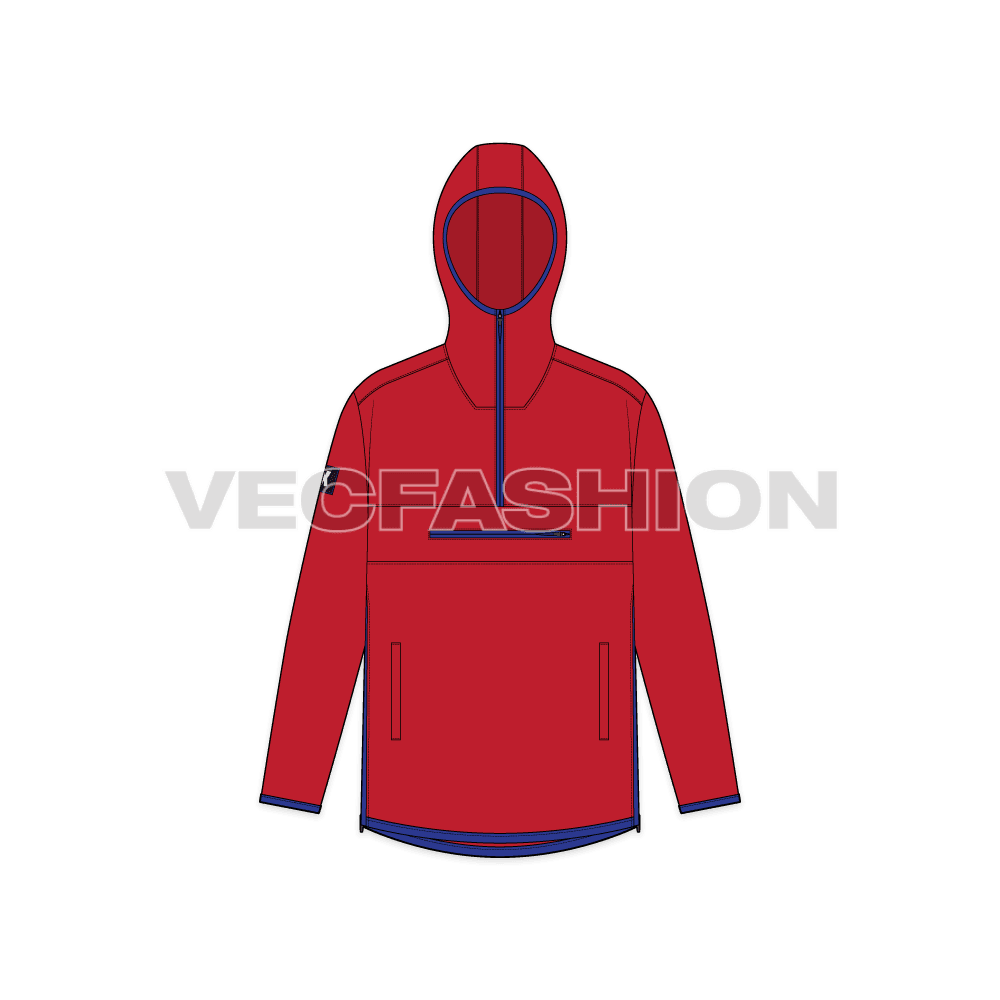 Mens Sport Anorak Jacket flat sketch, front view