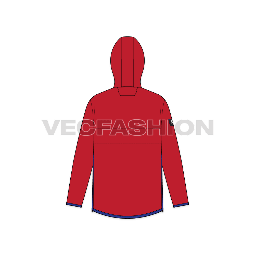 Mens Sport Anorak Jacket flat sketch, back view