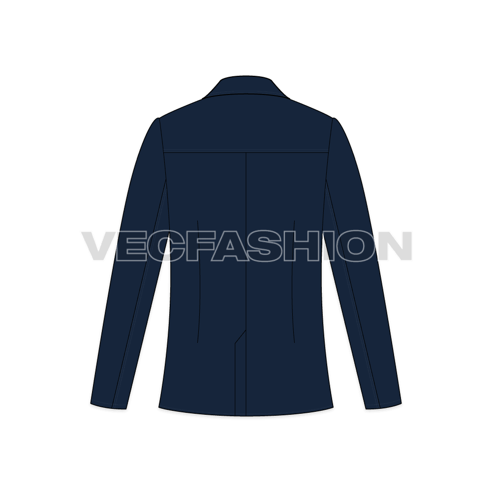Mens Navy Blue Sport Blazer flat sketch, back view