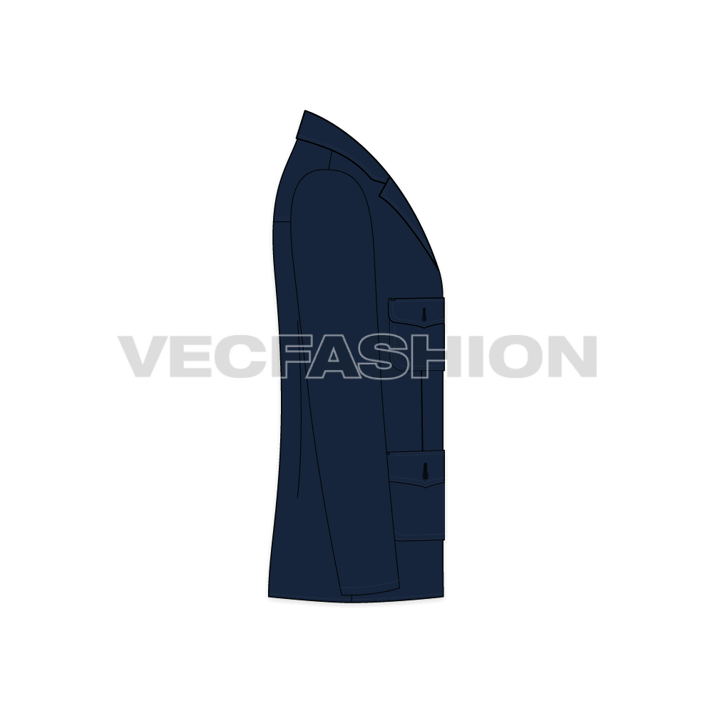 Mens Navy Blue Sport Blazer flat sketch, side view