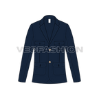 Mens Navy Blue Sport Blazer flat sketch, front view