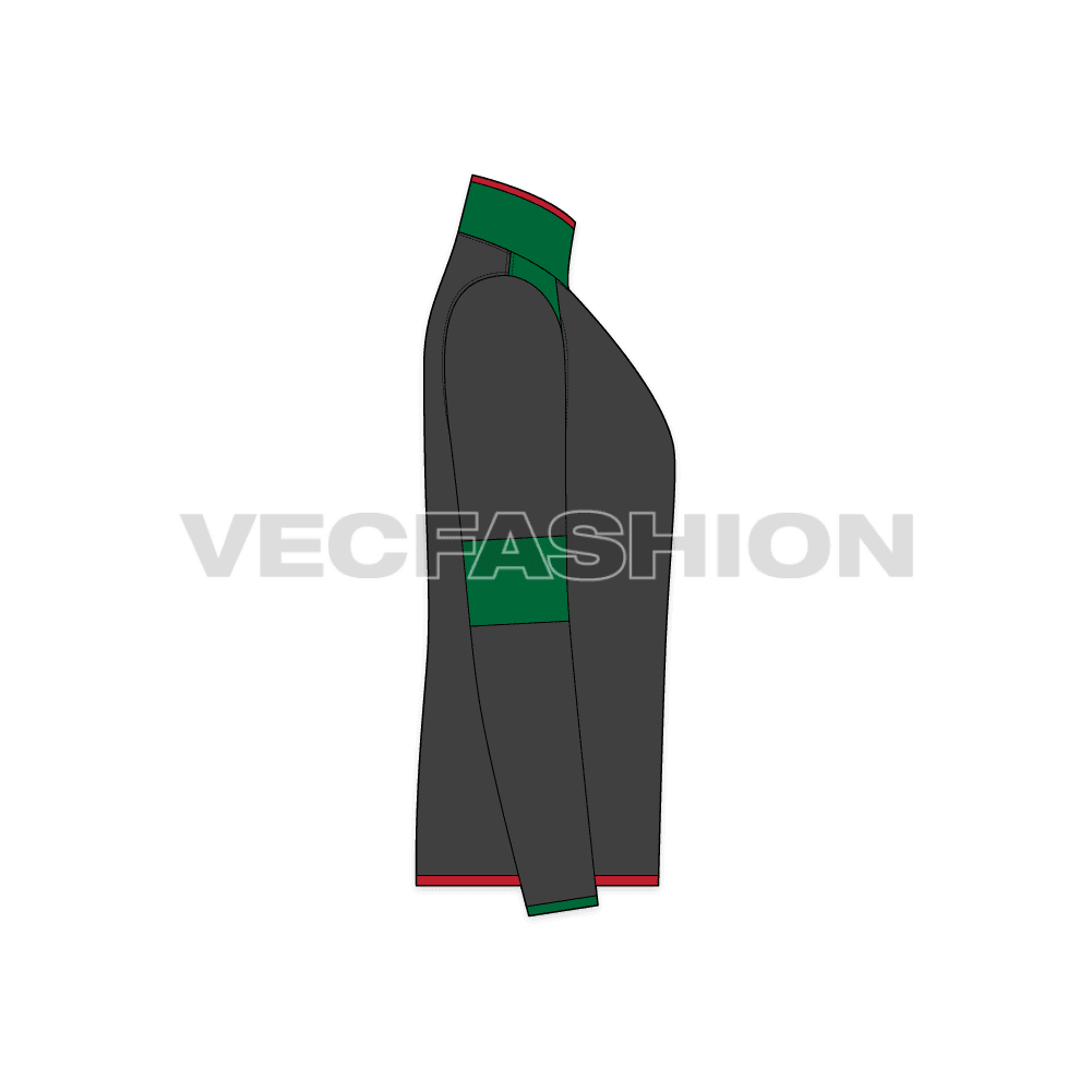 Mens sport fleece jacket flat sketch, side view