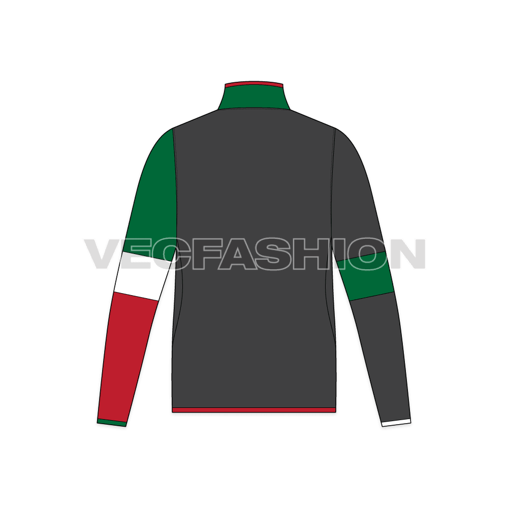 Mens sport fleece jacket flat sketch, back view
