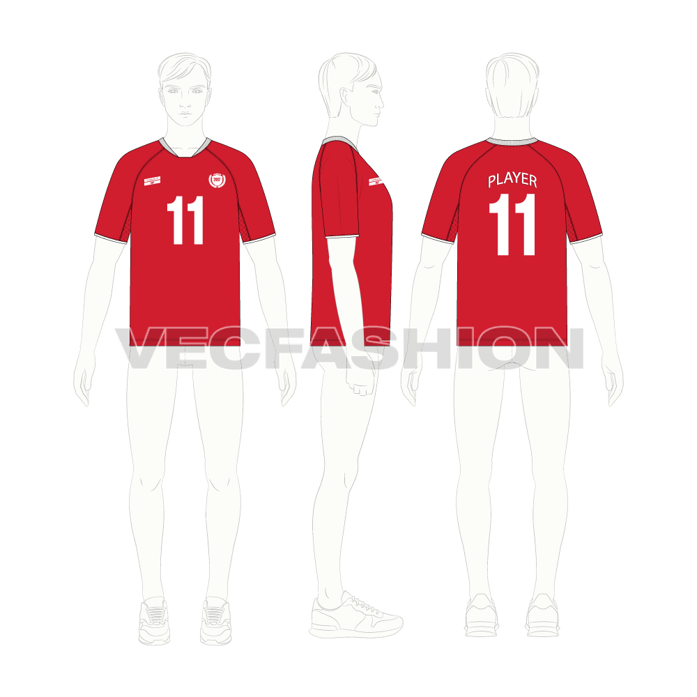 Mens sport football jersey flat sketch, croqui sketch