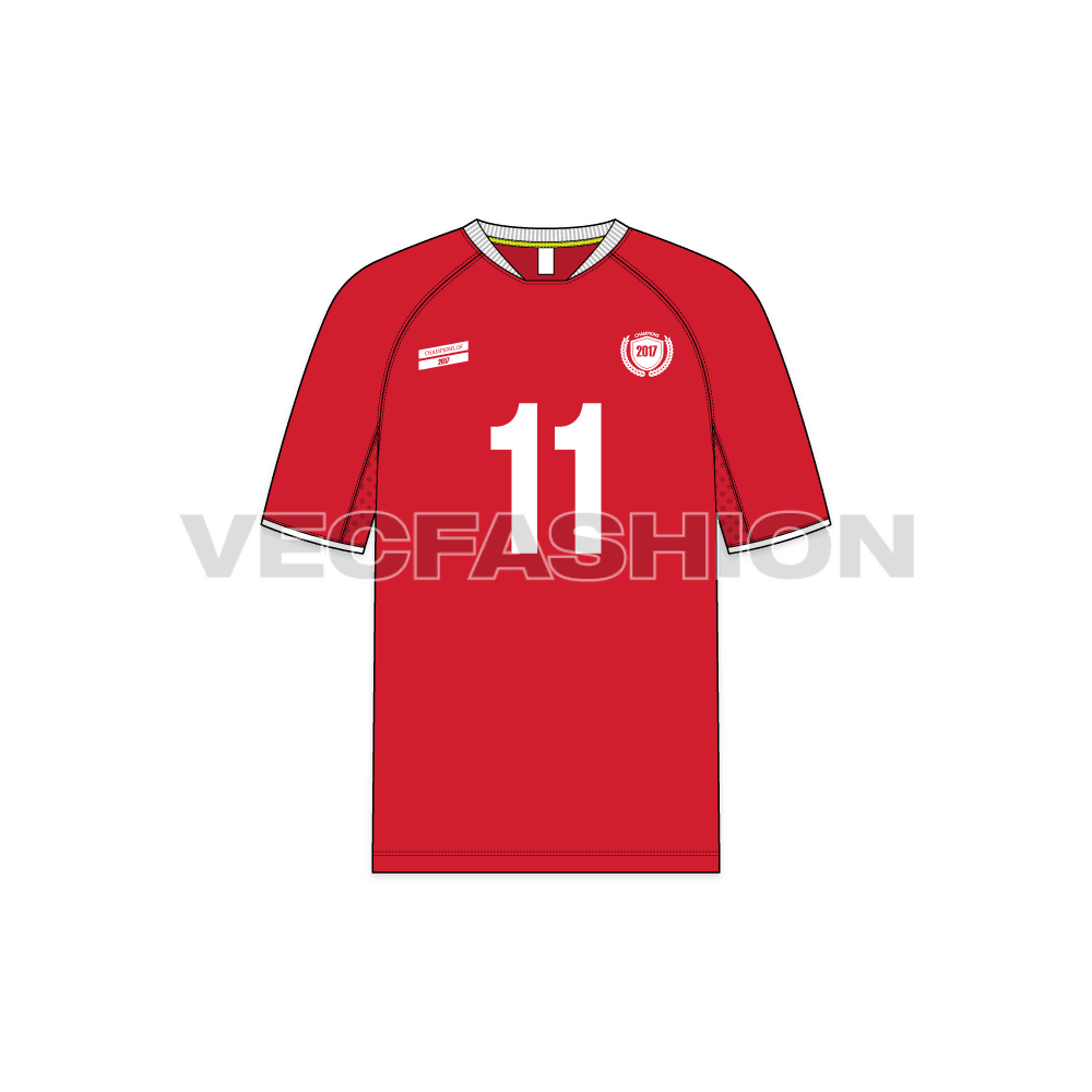 Mens sport football jersey flat sketch, front view