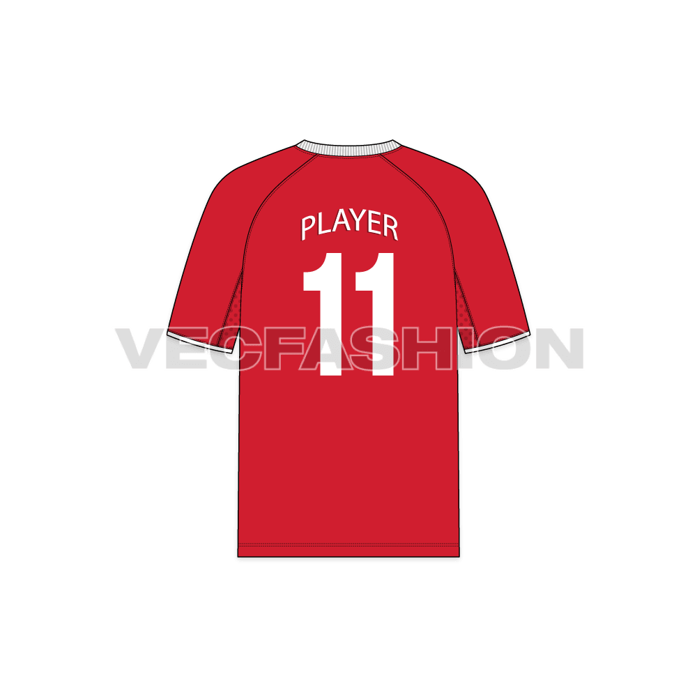 Mens sport football jersey flat sketch, back view