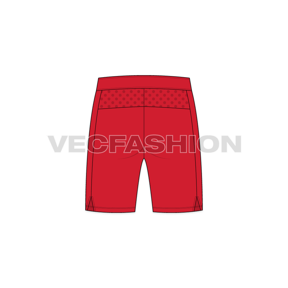 Mens sport football shorts flat sketch, back view
