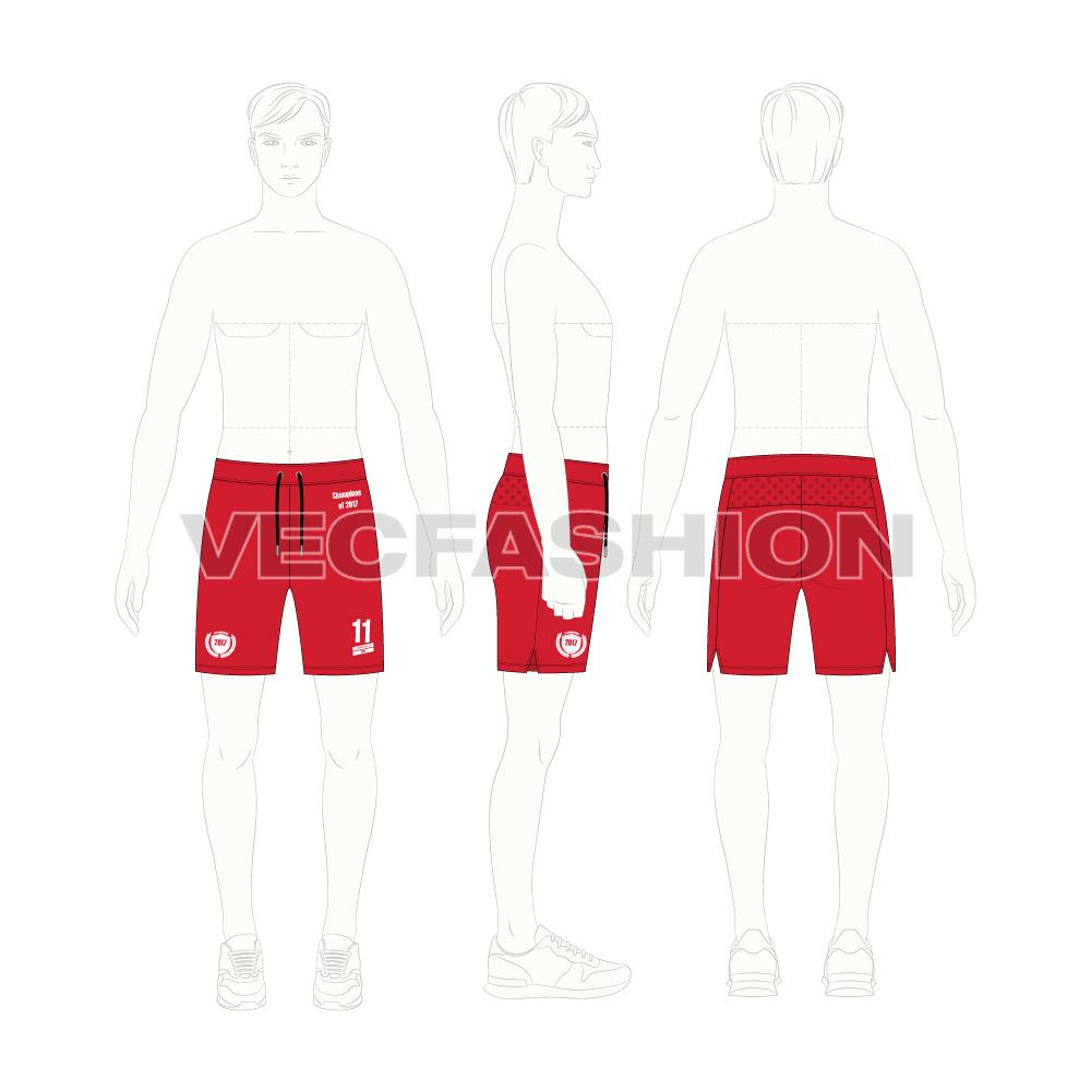 Mens sport football shorts flat sketch, croqui sketch