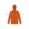 Mens Sport Hooded Jacket flat sketch, front view