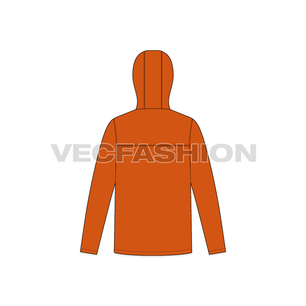 Mens Sport Hooded Jacket flat sketch, back view