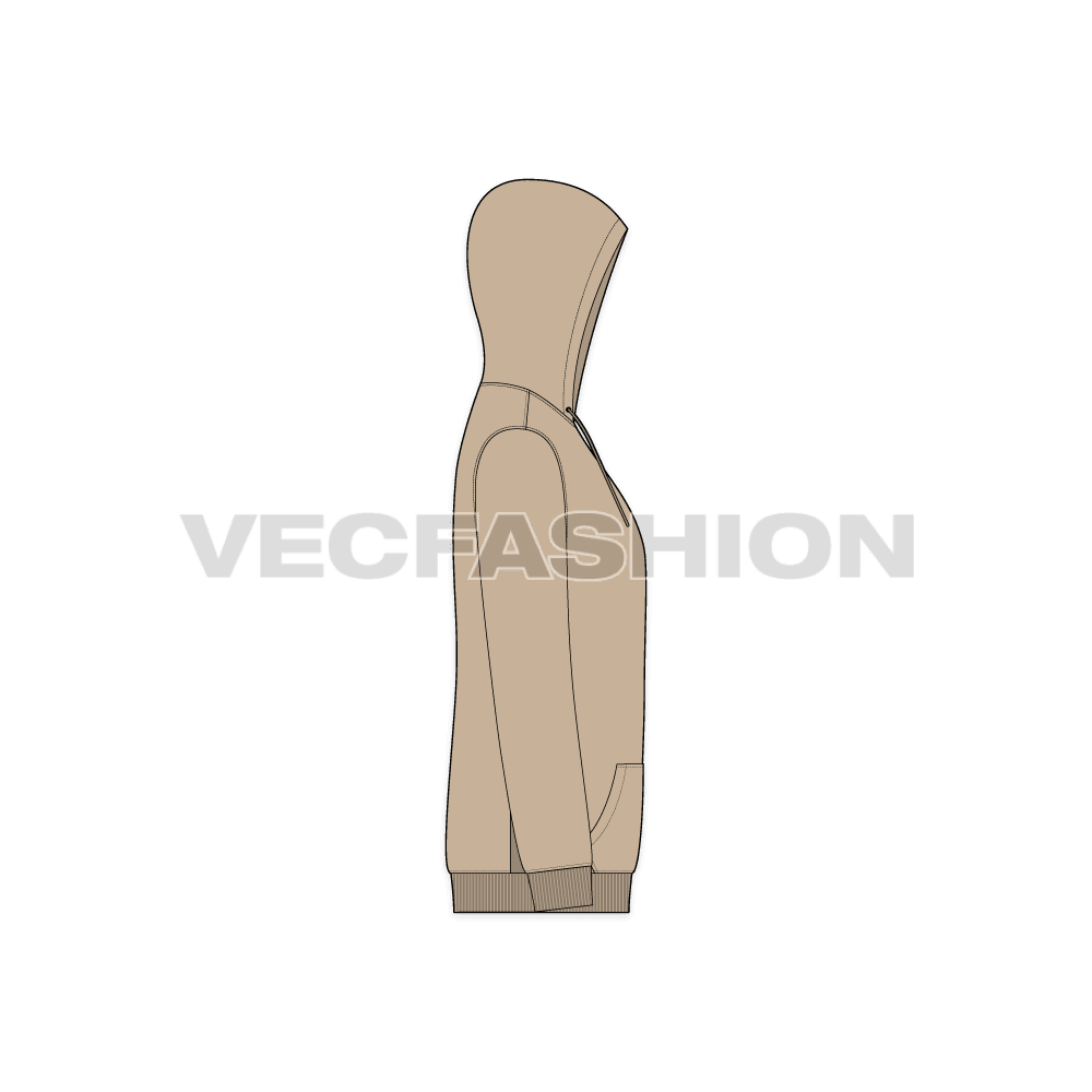 Mens sport hoodie flat sketch, side view