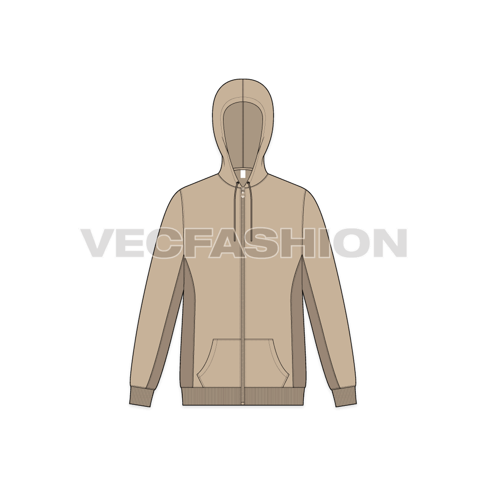 Mens sport hoodie flat sketch, front view