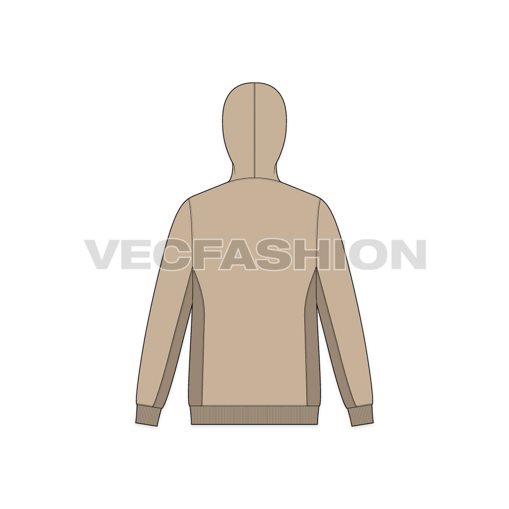 Mens sport hoodie flat sketch, back view