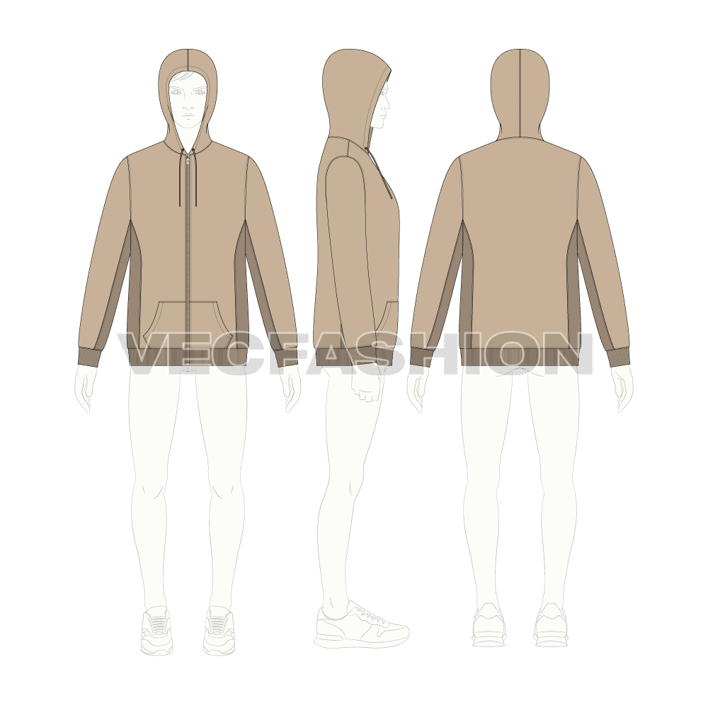 Mens sport hoodie flat sketch, croqui sketch