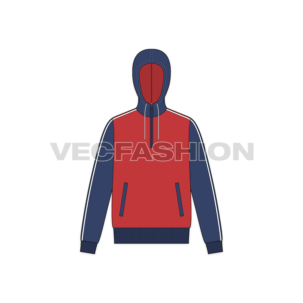 Mens sport hoodie fashion flat flat sketch, front view