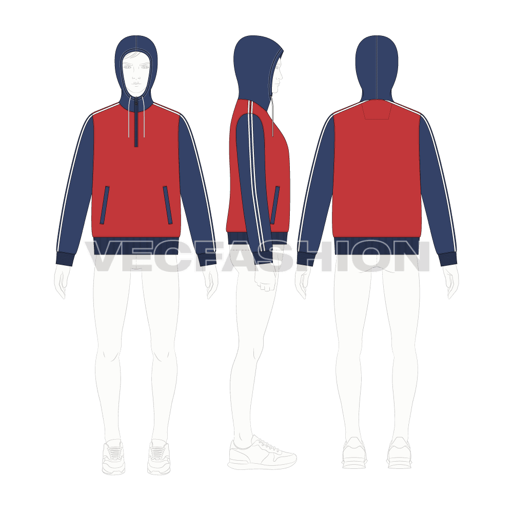 Mens sport hoodie fashion flat flat sketch, croqui sketch