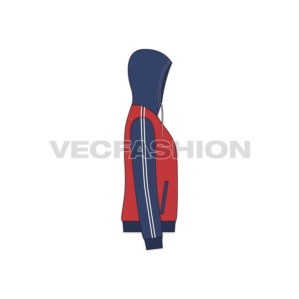 Mens sport hoodie fashion flat flat sketch, side view
