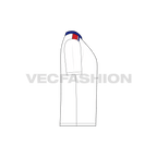 Mens sport open neck t-shirt flat sketch, side view
